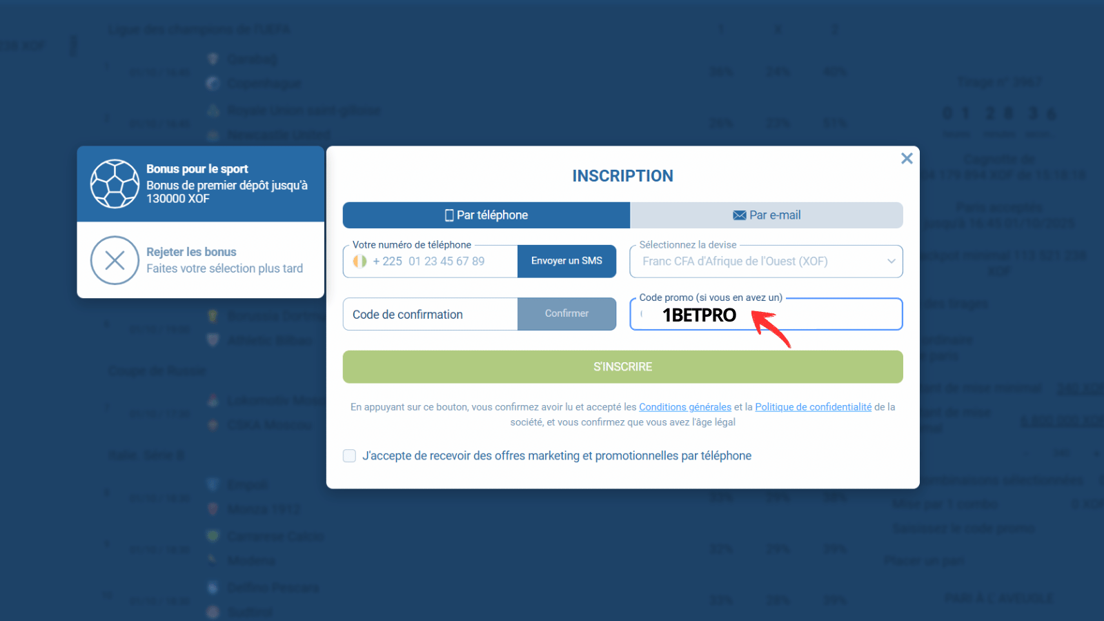 Application mobile 1xBet