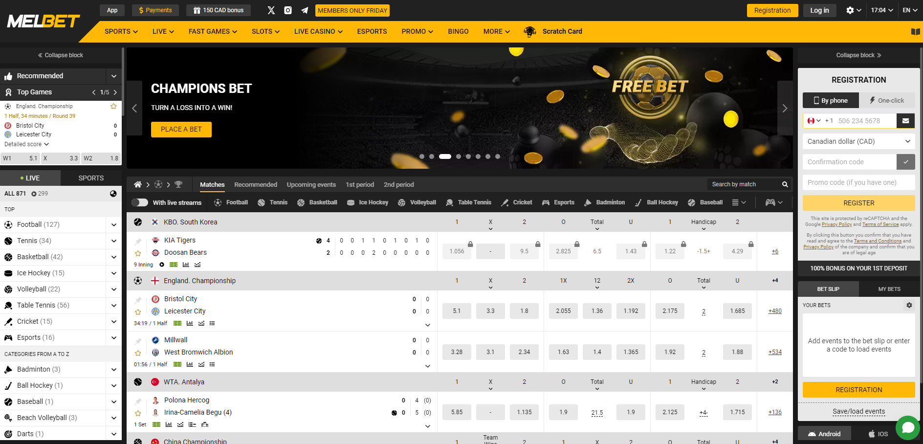 Interface Melbet sur ordinateur