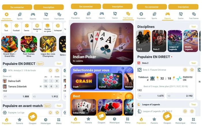 Interface Melbet mobile